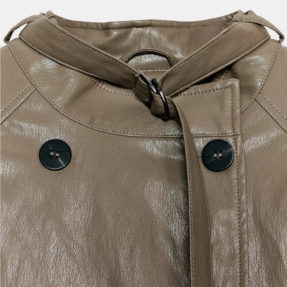 ZARA ZW COLLECTION FAUX LEATHER CAPE JACKET - Picture 10 of 11